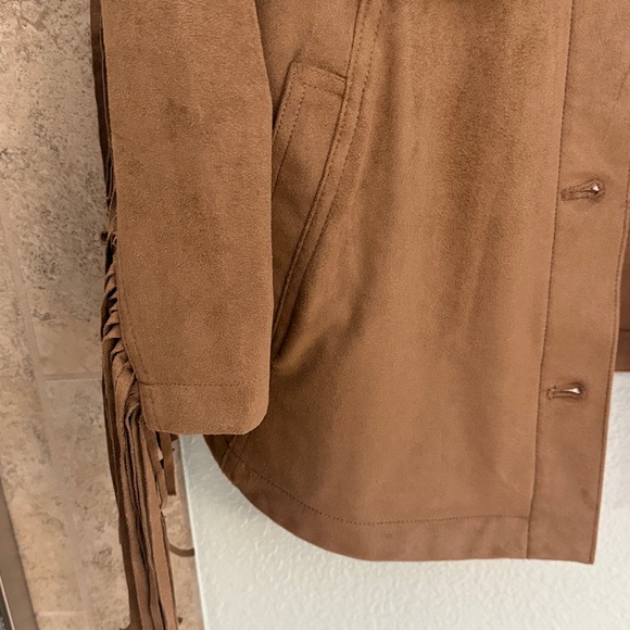 We The Free by free people Fringe Out Vegan Suede Jacket Sz XS Brown Tan - Picture 9 of 16